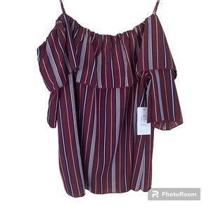 Off the shoulder stripe burgundy,  white and dark blue stripes shirt 3X